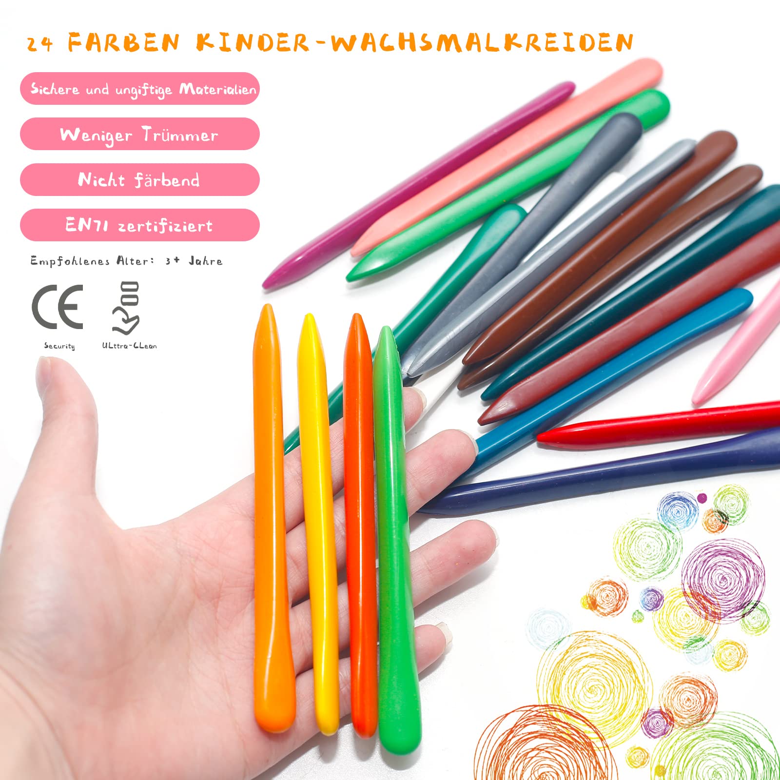 LandJoy Wax Crayons Kids Toys from 1 Year, Toddler Wax Crayons, 24 Crayons, Safe and Non-Toxic, No Dirty Hands, Easy to Clean - Image 2