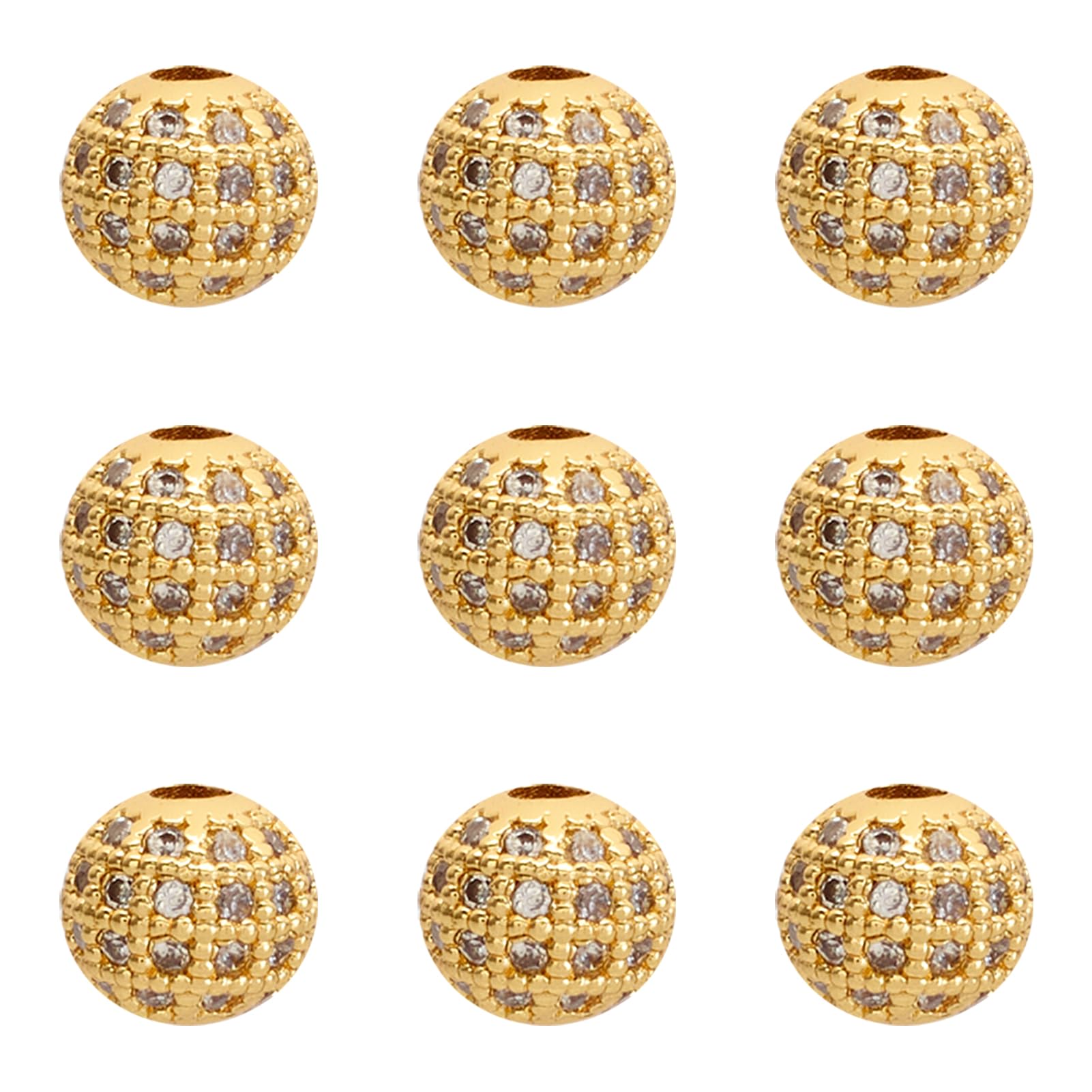 Pandahall 10pcs Clear Cubic Zirconia Hexagon Beads - Gold Plated Brass Crystal Charm Spacers For Jewelry Making