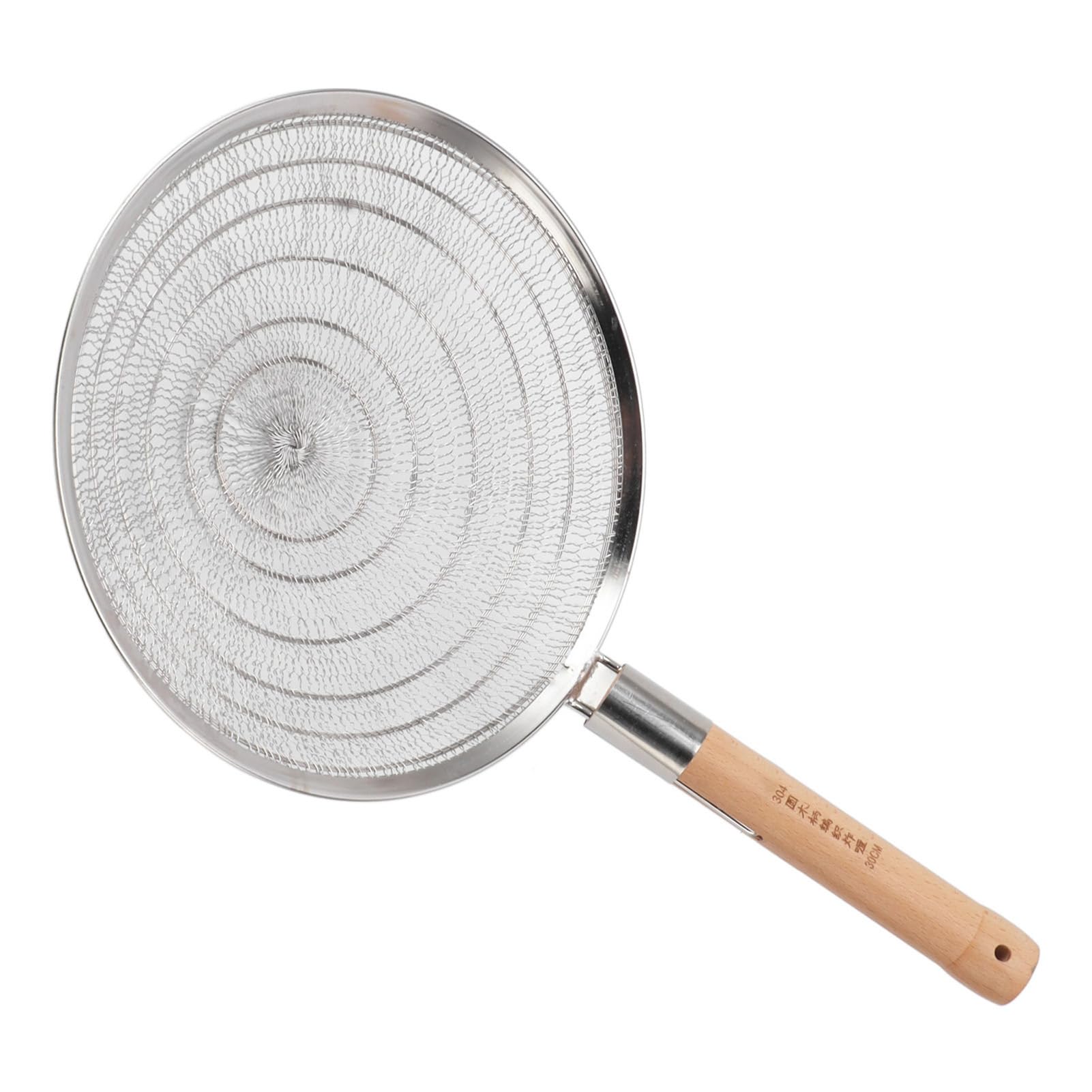 Acier Inoxydable Passoire Cuillère Accessoires de Cuisine écumoire en Acier Inoxydable Manche en Bois Pratique Facile à Essuyer pour la Friture (Diamètre 30cm / 11.8in)