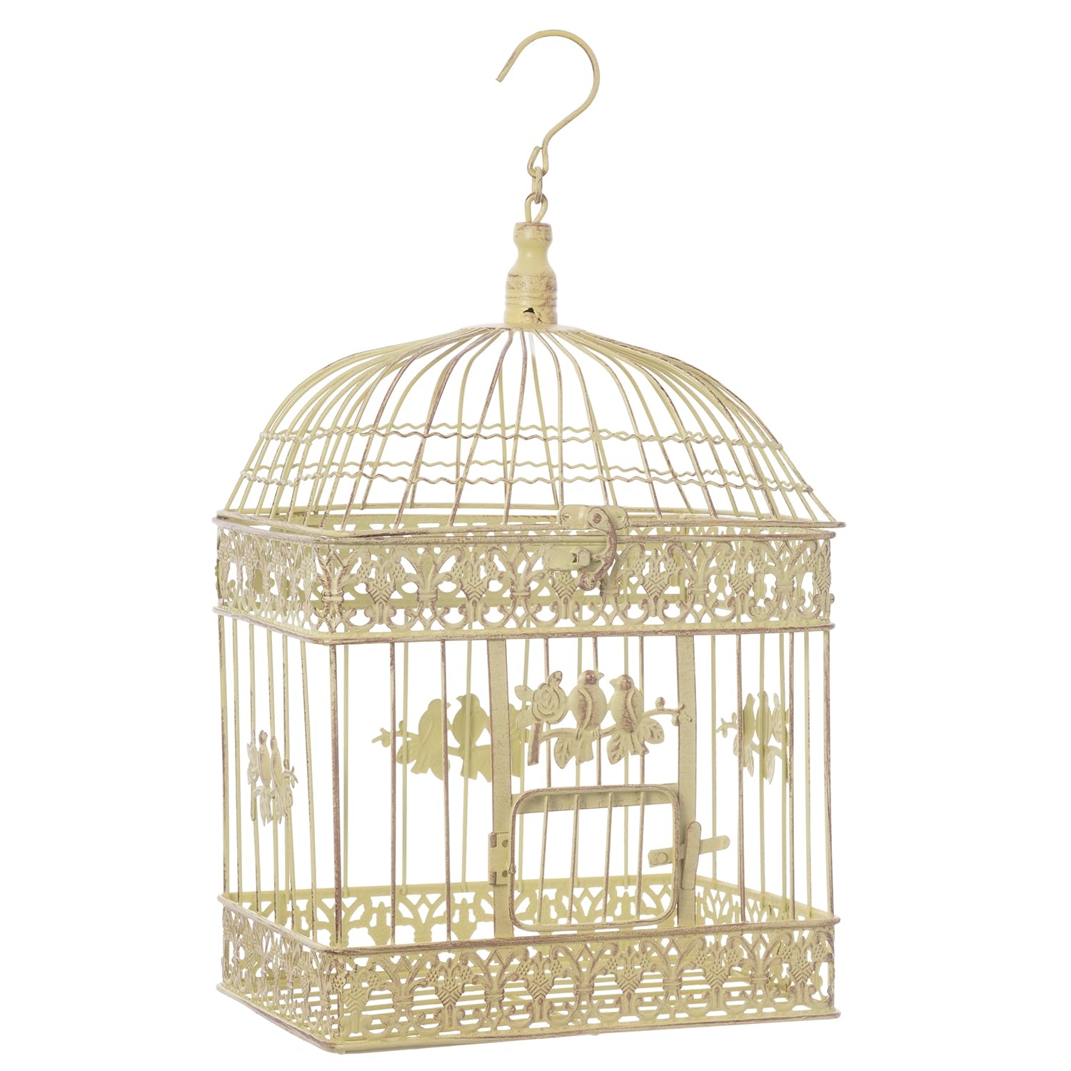 Cage à oiseaux décorative style colonial antique shabby rétro, style maison de campagne VK4RH-CR, Métal, Altgrün-gelbstich, Set M und L