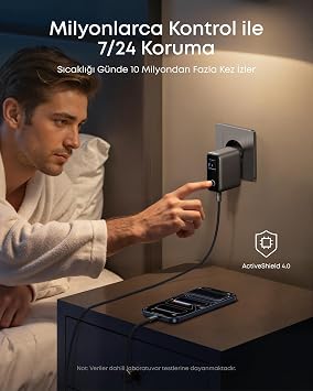 Anker Şarj Cihazı, 100W Maksimum Güç, Kompakt, 3 Bağlantı Noktalı, GaN USB-C Şarj Bloğu, Akıllı Ekran ve Dokunmatik Kontrol, Siyah - B121B
