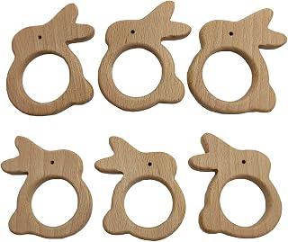 10pcs Lovely Cartoon Wood Rabbit Pendant Pure Natural Animal Shape Beech Wooden Handmade Cut Pattern DIY Beading Necklace Pendant (Rabbit 10pcs)