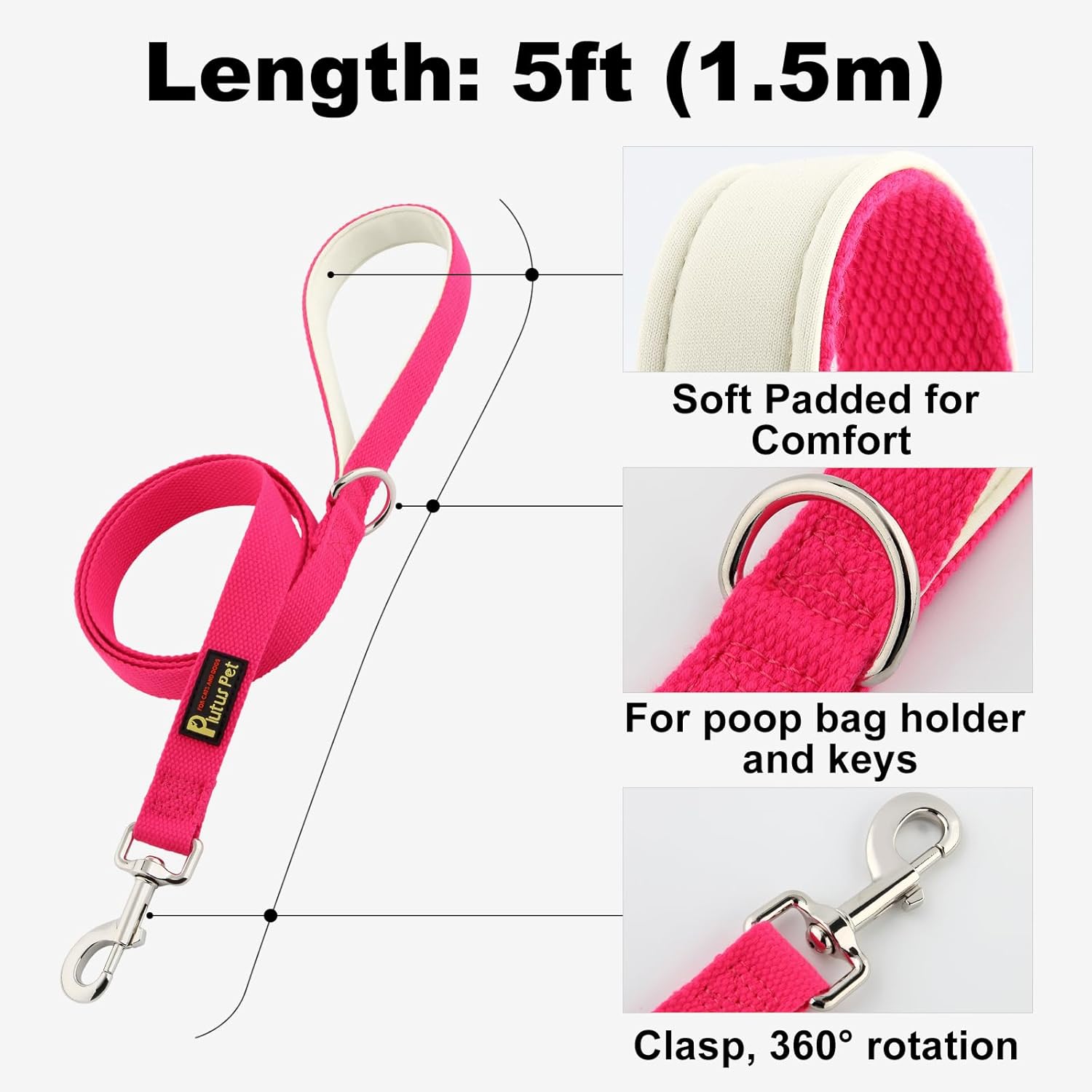 Plutus Pet Cotton Dog Harness and Leash Set, Reflective and Soft Padded, Quick Fit Vest Harness, for Small, Medium and Large Dogs, Hot Pink, L