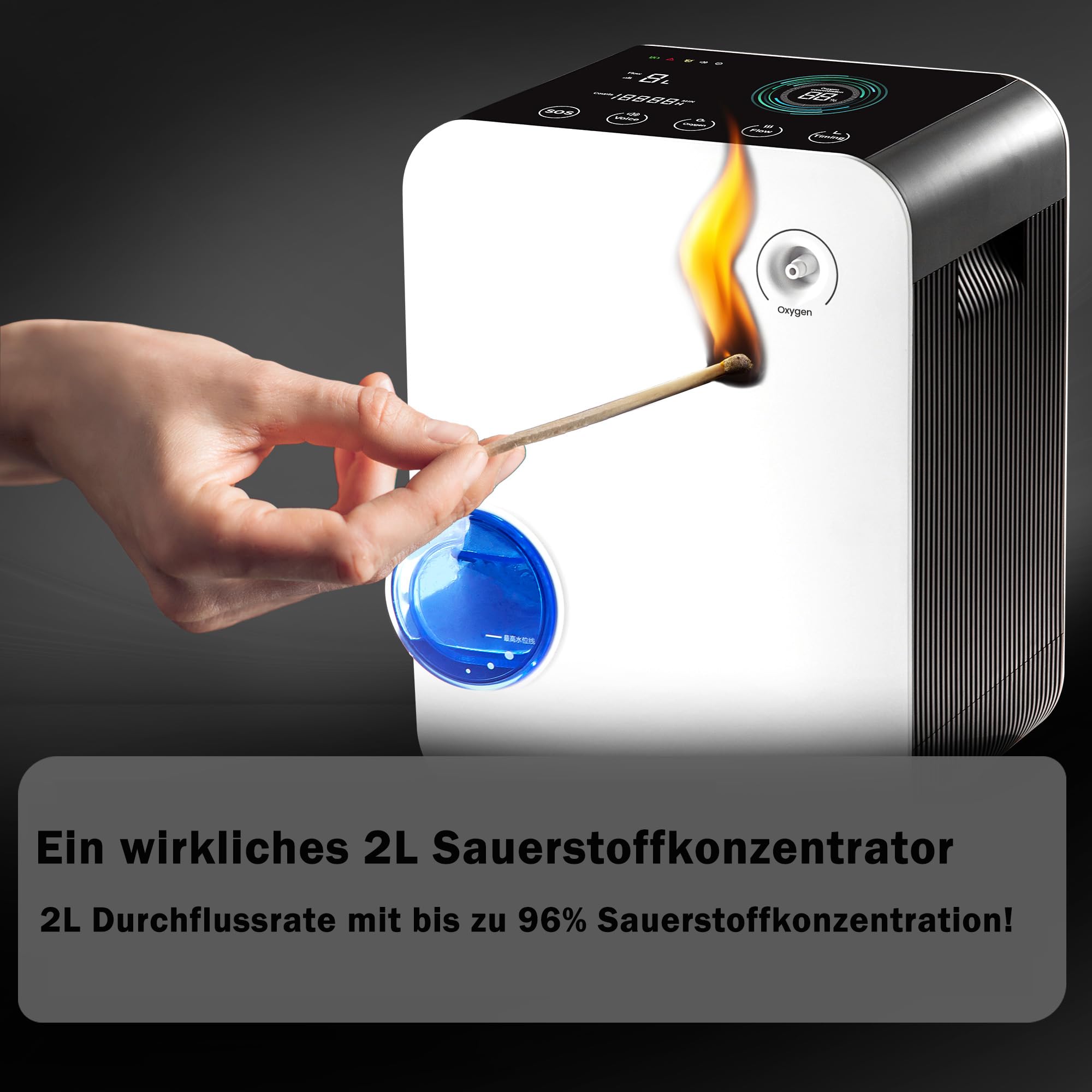 Sauerstoffkonzentrator Tragbarer, Hochreine 96% Sauerstoffgerät für Zuhause, 2-9 L/min Einstellbarer Durchfluss, Hochwertiger Oxygen Concentrator, mit Fernbedienung (Anleitung in Deutsch)