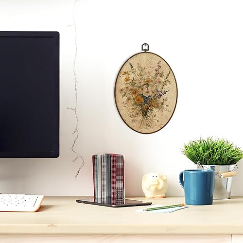 Miniatura 6 de MAQIKA Decoración de pared con marco ovalado de flores blancas bohemias, arte botánico de pared, ramo floral, decoración ovalada para colgar en la