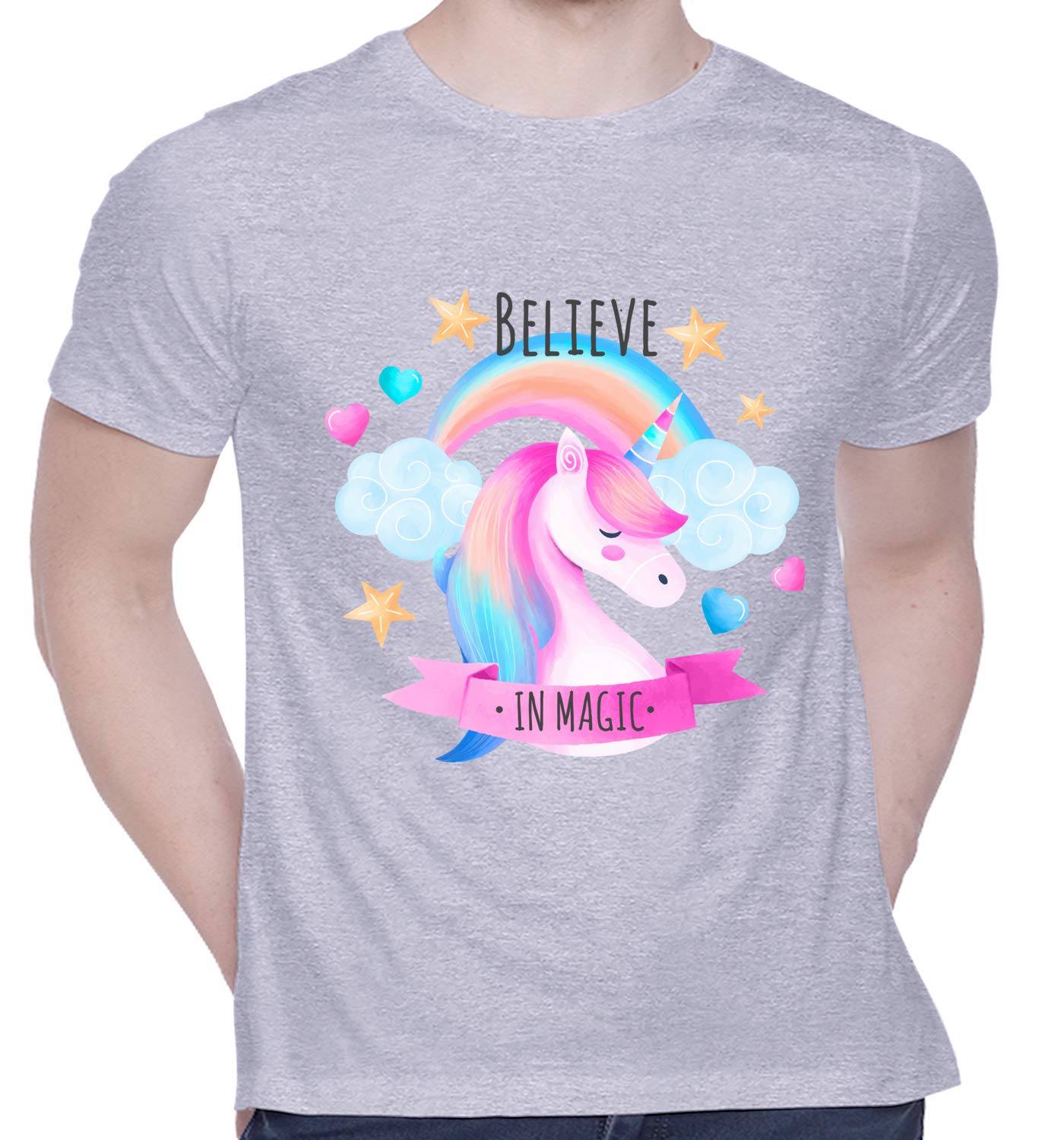 CreativiTGraphic Printed T-Shirt for Unisex Unicorn_Believe in Magic_White Tshirt Tshirt | Casual Half Sleeve Round Neck T-Shirt | 100% Cotton | D00680-14