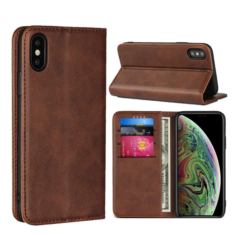 SunYoo for iPhone X Case,for iPhone Xs Case,Cowhide Pattern Leather Magnetic Book Wallet Case Stand Holder Flip Cover with Card Slots/Cash Compartment for iPhone X/XS(5.8