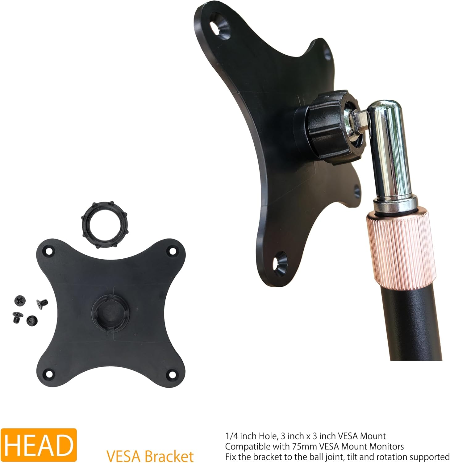 Portable Monitor Stand with VESA Mount 3inch Bracket Tilt Ball Joint Telescopic Pole and Metal Disk Base Portable Monitor Mount with 75mm VESA Mount FL12B