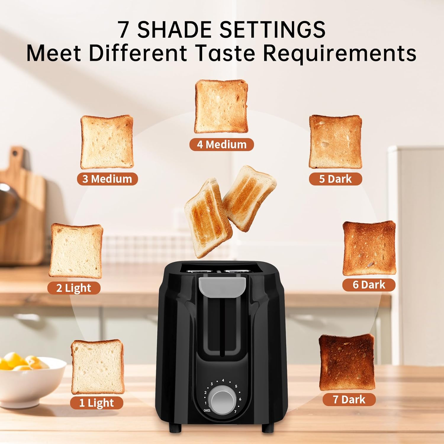SEEDEEM Toaster 2 Slice, Extra Wide Slot Toaster with 7-Shade Toast Settings, Removable Crumb Tray and Compact Design Perfect for Toasting Bread, Waffle or Bagel, 750W, Black