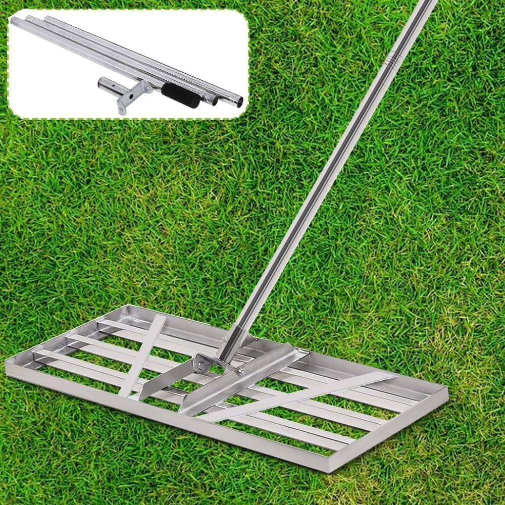 85*35cm Edelstahl Rakel Rasen mit 2m Einstellbare Stiel Rechen Rasenrechen | Nivellierrechen Sanden Topdressing Flächen Lawn Leveler Flächenebner Rasenschieber Levelingrake für Hof Garten Golf