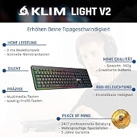 KLIM Light V2 Vezeték Nélküli Gamer Billentyűzet QWERTZ - Lapos, Ergonomikus, Vízálló, RGB Háttérvilágítás, PC/Mac/PS4/PS5 Kompatibilis, Hos 7