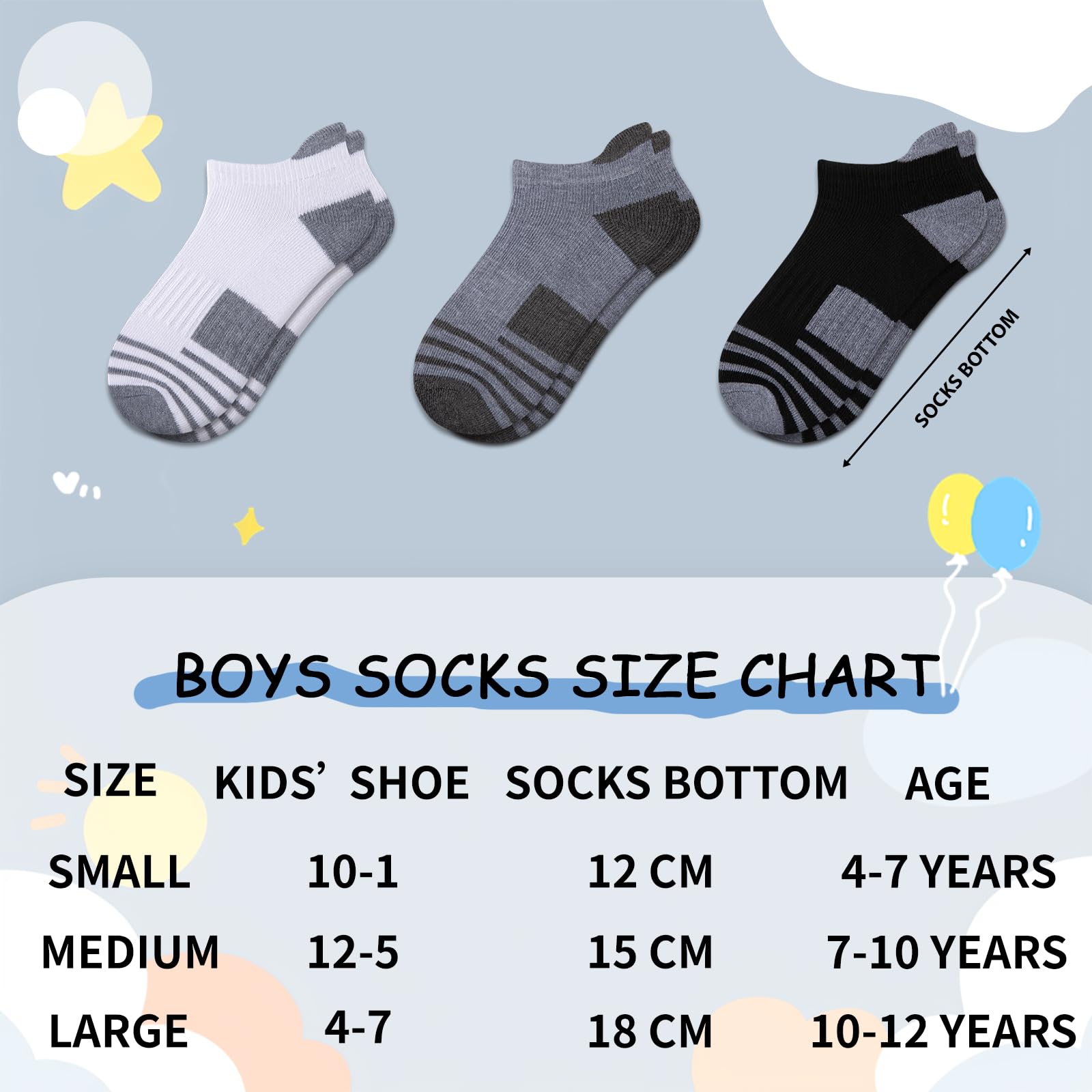 Comfoex 10 Pairs Boys Socks Ankle Athletic Socks For Boys 4-7 7-10 10-12 Years Old With Cushioned Sole
