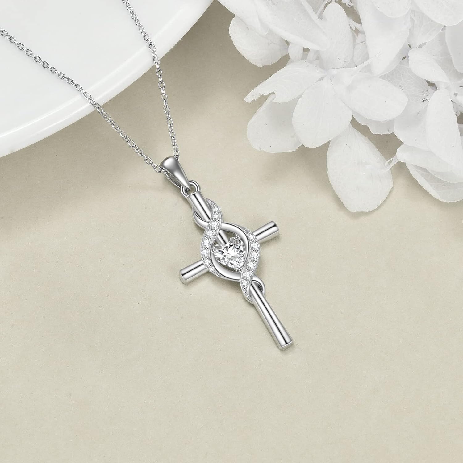 ONEFINITY Cross Necklace for Women 925 Sterling Silver Cross Birthstone Pendant Necklace Infinity Cross Religious Jewelry Gifts for Women - Image 3