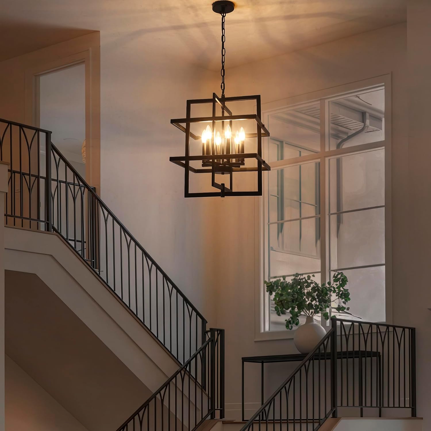 22.04" Modern Black Chandelier Geometric Pendant Light Fixture Hanging Industrial Farmhouse Chandeliers for Dining Room Kitchen Island Living Room Entryway Foyer Hallway 6 Light Dark Black 22.04 Inch