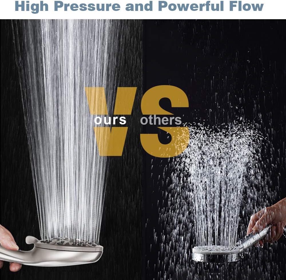 High Pressure Handheld Shower Head, 6 Spray Settings Full Brushed Nickel Shower Head with Handheld, 4.3" High Flow Hand Held Shower head Set with Stainless Steel Hose and Adjustable Bracket - - 