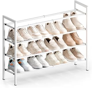Bumusty 4 Tier Expandable Shoe Rack for Closet, White