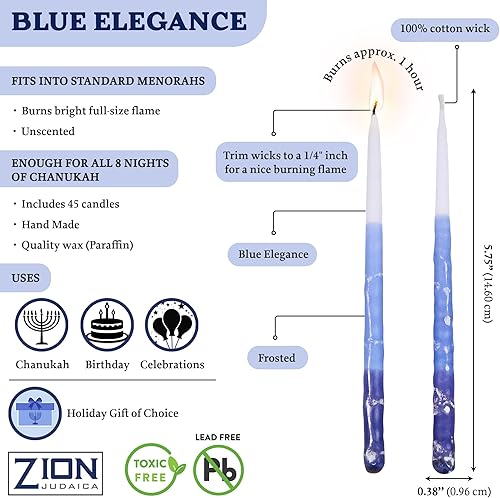 Miniatura 4 de Zion Judaica - Velas de Janucá de lujo para menorá, juego de 45 velas decorativas de Janucá, hechas a mano, incluye una tarjeta de canción