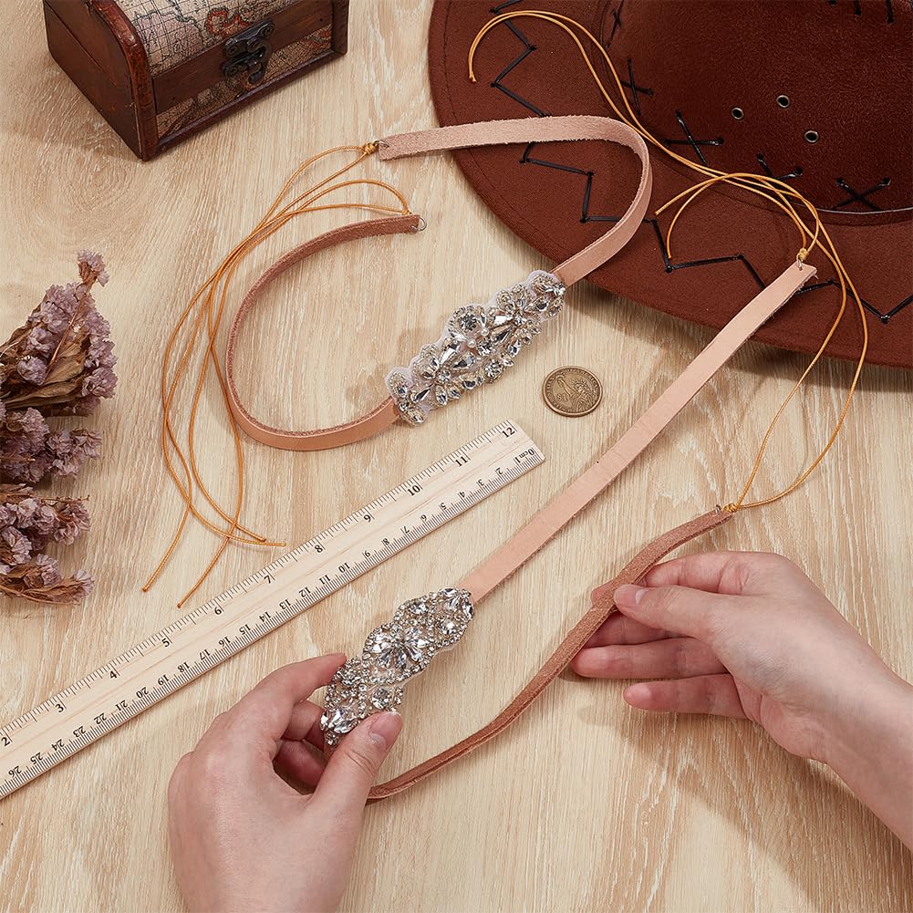 BENECREAT 2 Bande de Chapeau de Cowboy en Strass Ceinture Ajustable de 112cm pour Chapeau de Cowboy Western Accessoire de Chapeau pour Femmes et Hommes.