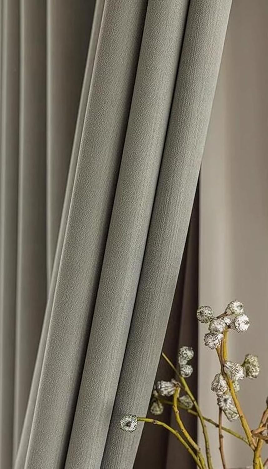 Daesar Window Curtain Bedroom Blackout 84 Inch Length, Chenille Hooks Drapes Room Darkening Curtains Solid Light Grey Blackout Curtains for Window Treatment Living Room 38x84 Inch, 2 Panels