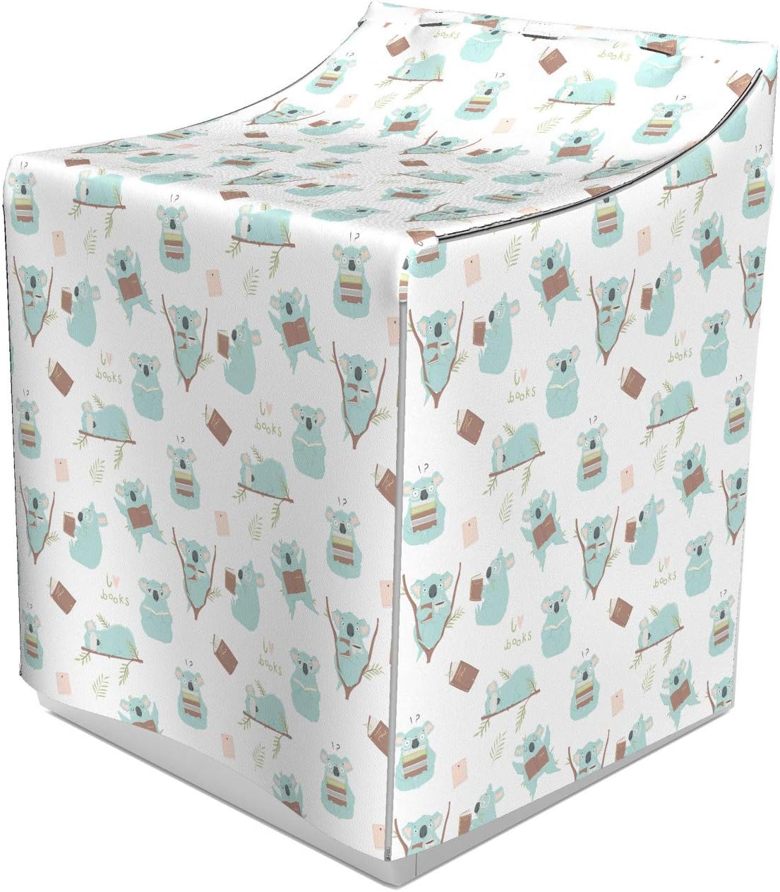 Ambesonne Bibliophile Cover for Washer and Dryer, Cartoon Drawn Little Book Lover Wise Koala Bear Animals Composition, Easy Use Bathroom Laundry Decor Accent, 29" x 28" x 40", White and Multicolor