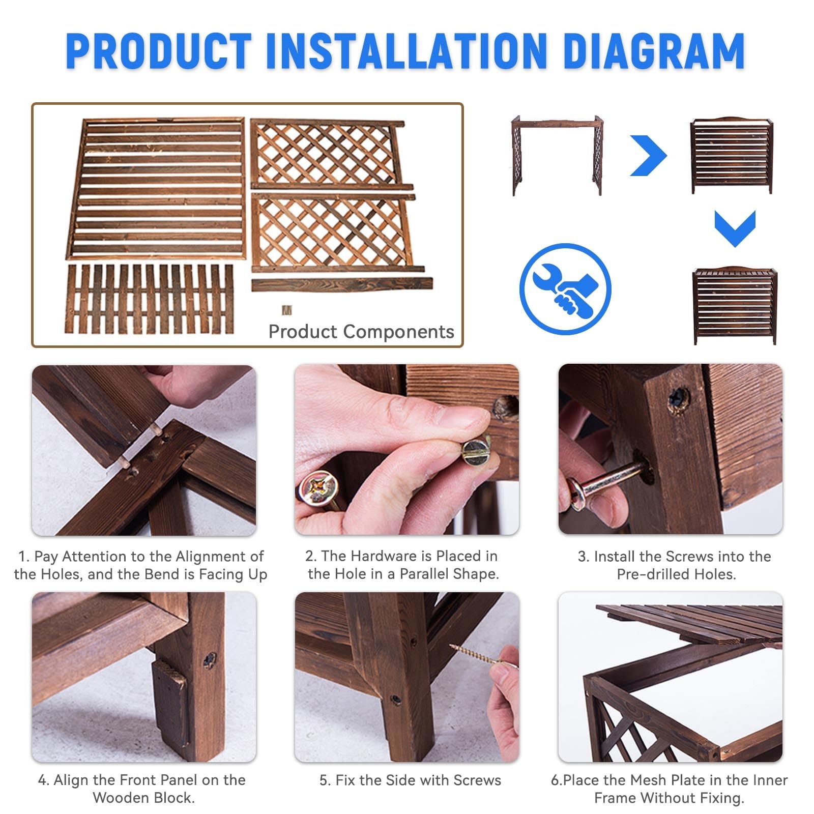 Housse Protection Climatiseur Bois Pin Balcon étagère Plantes Cache Climatiseur Extérieur En Bois Pin - Protection Solaire Et Pluie 100x44cm - Étagère Balcon Jardin Housse Climatiseur Extérieur