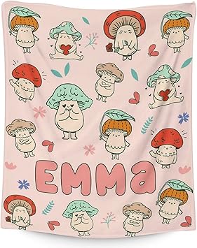 Mercuryelf Custom Mushroom Throw Blanket - Soft, Fuzzy & Warm - 40x50 Inches Flannel Blankets for Travel, Office - Pink Cute Throws Gift for Girls, Boys