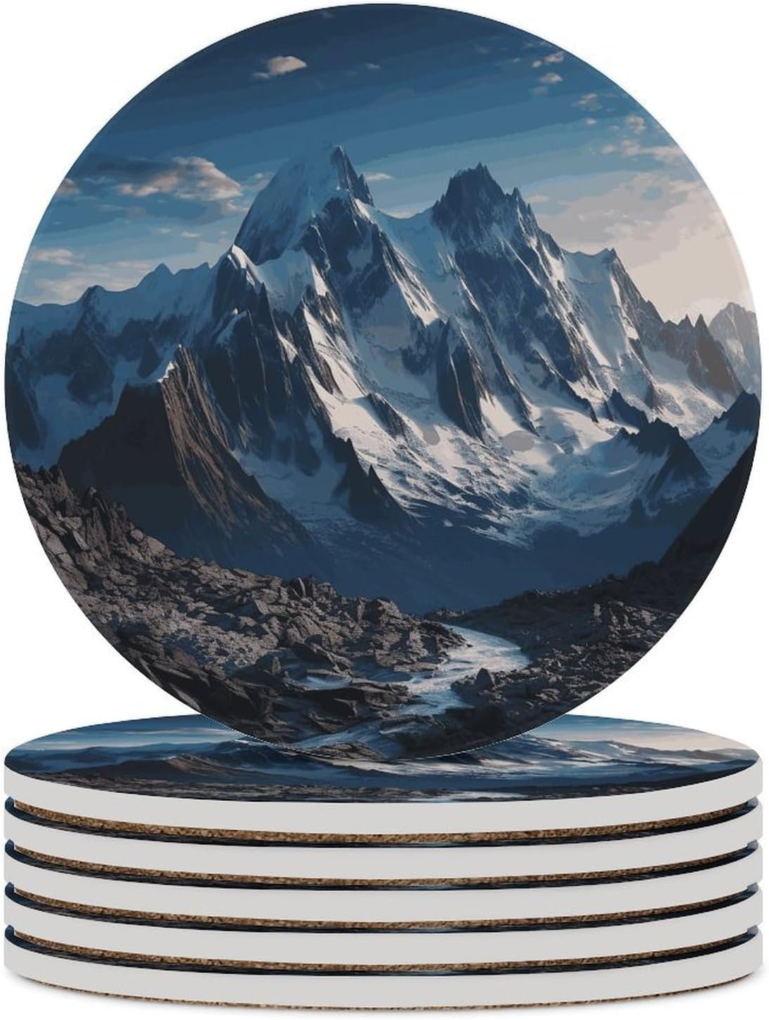 Melting Snow Mountain Coasters Round Coasters Set Ceramic Stone Coaster with Cork Base Coffee Cup Beverage Cup Mat Cute Funny Table Drinks Coaster for Mugs and Cups Office Kitchen
