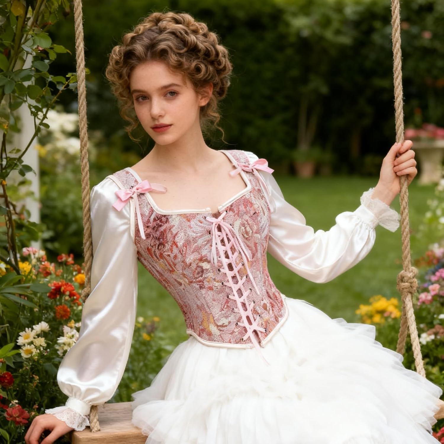 Emprier Corset Tops for Women, Floral Renaissance Corsets, Cottagecore Vest, Overbust Boned Bustier Bodice - Image 5