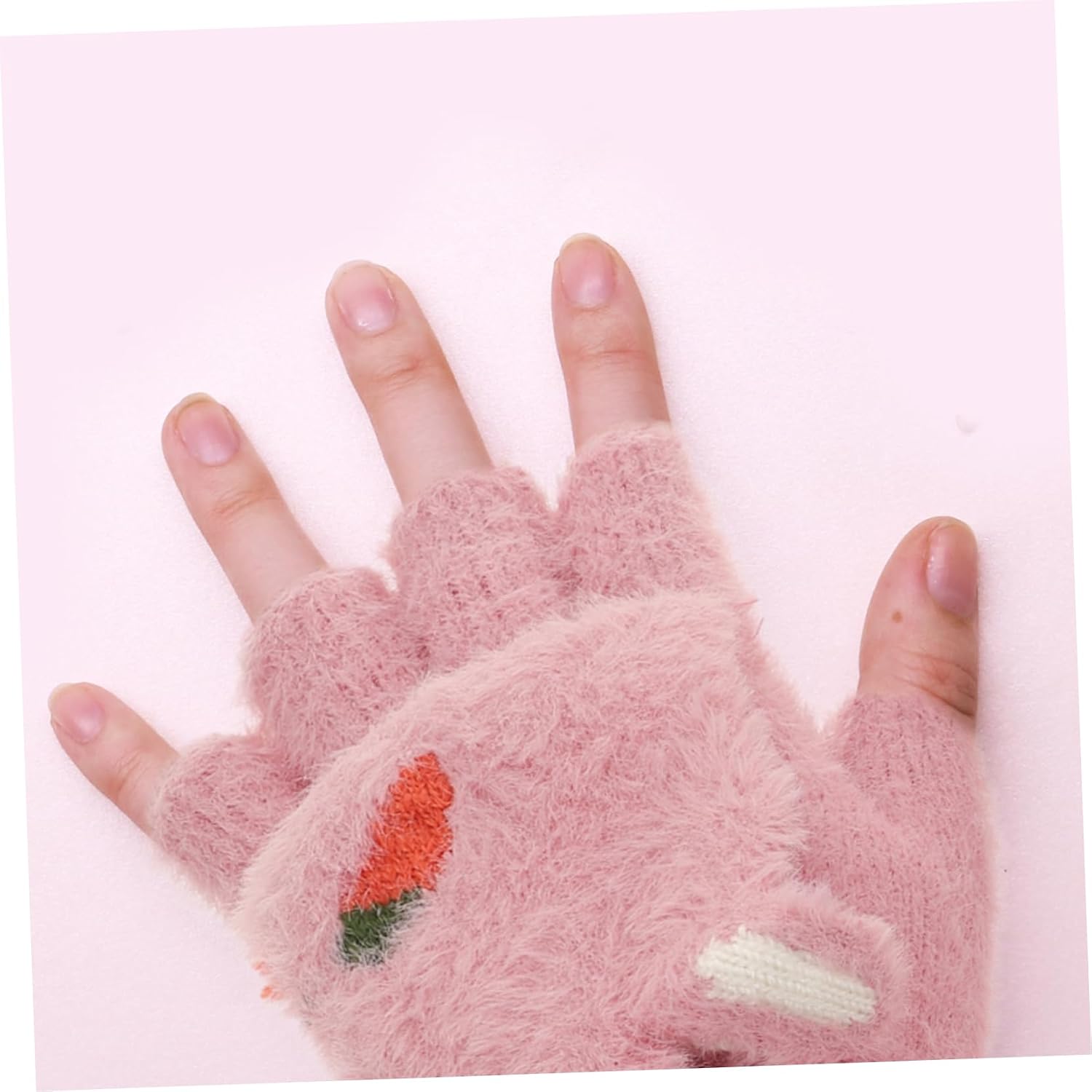 Didiseaon 1pair Adorable Cartoon Fingerless Gloves Flap Cover for Boys and Girls Warm Half Finger Gloves for Mobile Use for Outdoor Activities and Cold Weather
