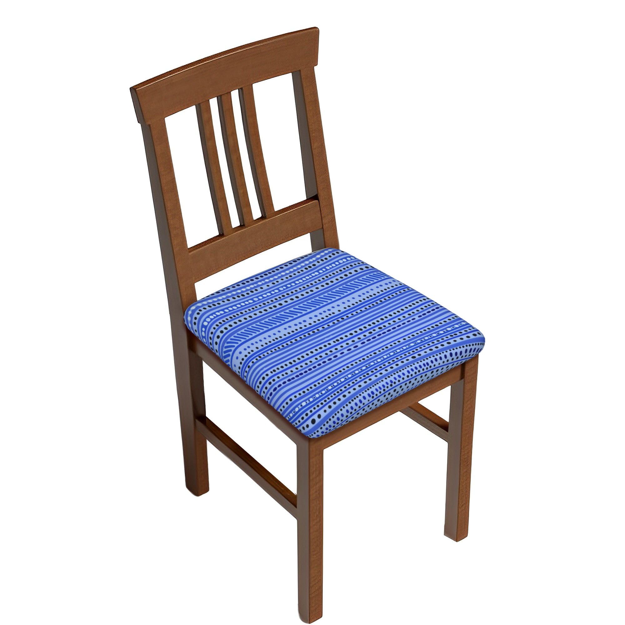 Dining Chair Seat Covers Set of 2, Light Blue Stripes Dotted Print Chair Seat Protector Cushion Slipcovers Easy Installation Chair Seat Cushion Slipcovers Kitchen Chair Covers for Dining Room Decor