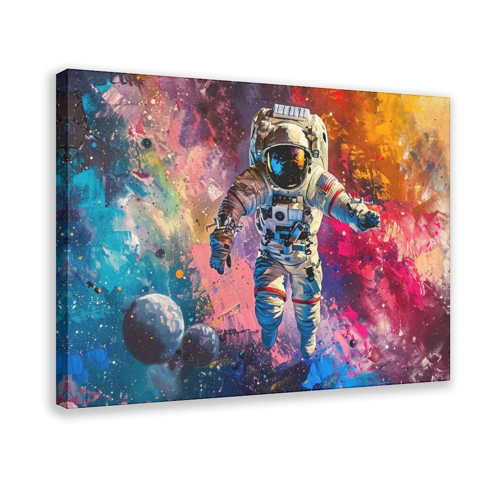 QNVJQKDSI Vibrant Astronaut Spacewalk, Cosmic Galaxy Art Canvas Poster Bedroom Decor Landscape Office Room Decor Gift 24" L X 36" W