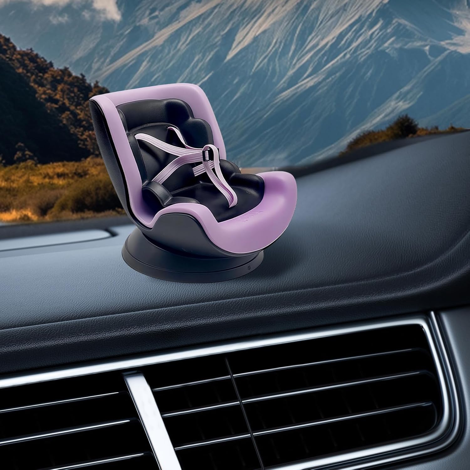 17cm Dolls Car Seat Black Purple for 17cm Dolls Accessories, Doll Car Seat with Clip onto Car Air Vent, Multi-Angle Air Vent Mount & Desktop Stand, Fun Black Purple Gift for Fans (Black&Purple)