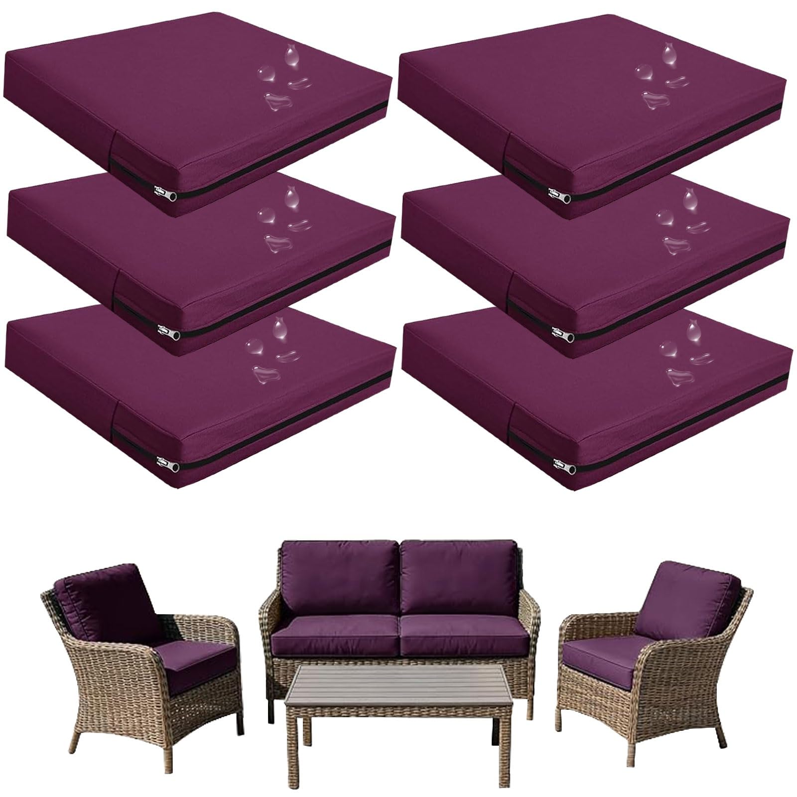 Replacement Outdoor Cushion Covers Waterproof, 65x65 60x60 50x50cm set of 6/4/2/1 Garden Sofa Seat Cushion Slipcover With Zipper for Chairs, Patio and Rattan furniture(Color19,50x45x10cm(6pcs))