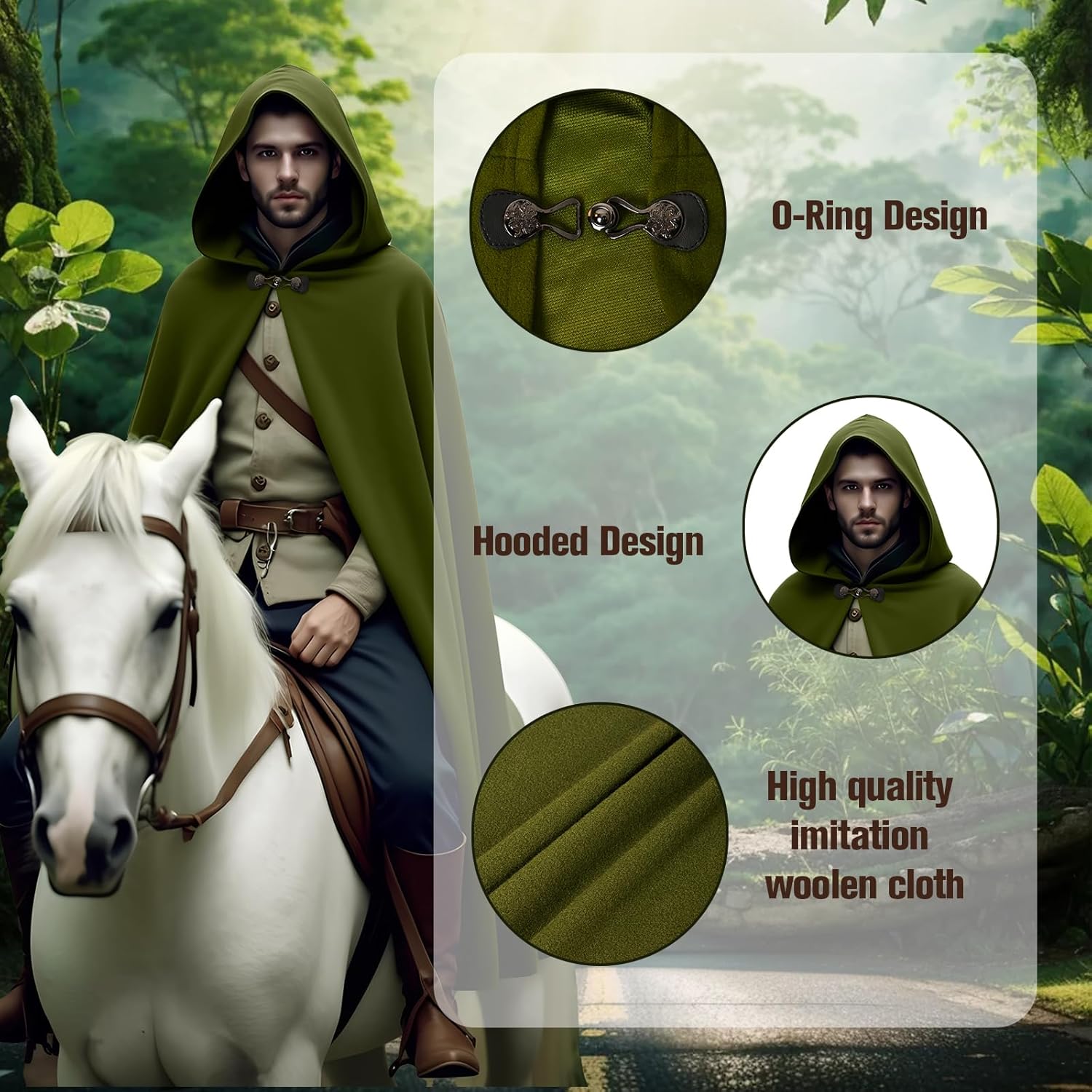 Men's Medieval Velvet Hooded Cloak,Halloween Costume Cloak,Renaissance Cape Vintage Capelet - Image 3