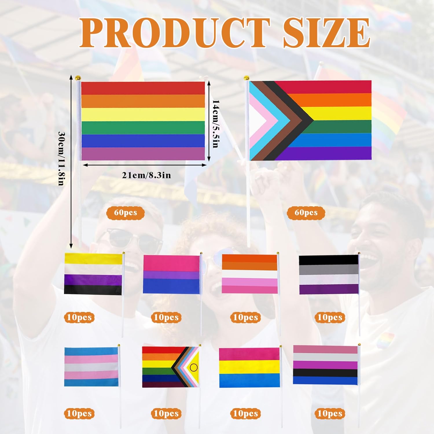 200 Pcs Mini Pride Flags Set LGBT Small Flag Hand Held Progress Rainbow Gay Genderqueer Asexual Nonbinary Lesbian Intersex Transgender Genderfluid Abrosexual Pansexual Bisexual Party Dec（10 Styles）