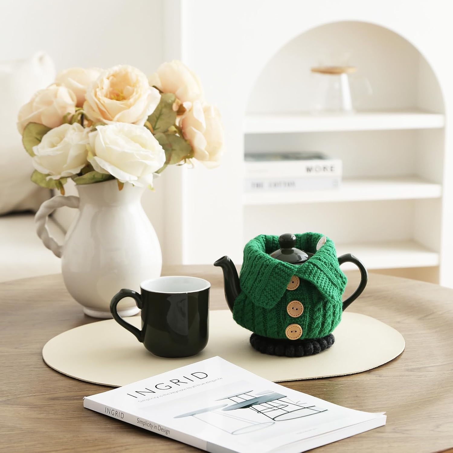Tea Cozy For Teapot 500-600ml,Acrylic Fibres Tea Cozy,Collar And Cuffs Teapot Warmer,Decoration Not Include Teapot.(GREEN)