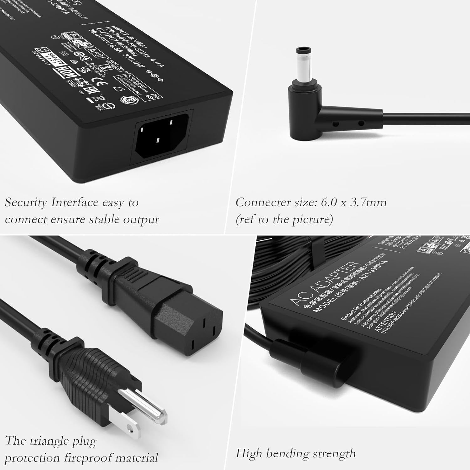 330W 20V 16.5A Laptop Charger for Asus Rog Strix Scar 16 17 17SE 18 18G Asus ROG Zephyrus Duo 16 Laptop Charger A21-330P1A A22-330P1A