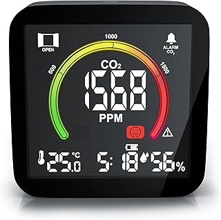 Brandson Luftgütemonitor zur Überwachung der Raumluftqualität, Alarm bei schlechter Luftqualität, CO2 Messung, Air Quality Monitor Luftqualitätsmesser, Wecker, Temperatur, Uhrzeit, Luftfeuchtigkeit