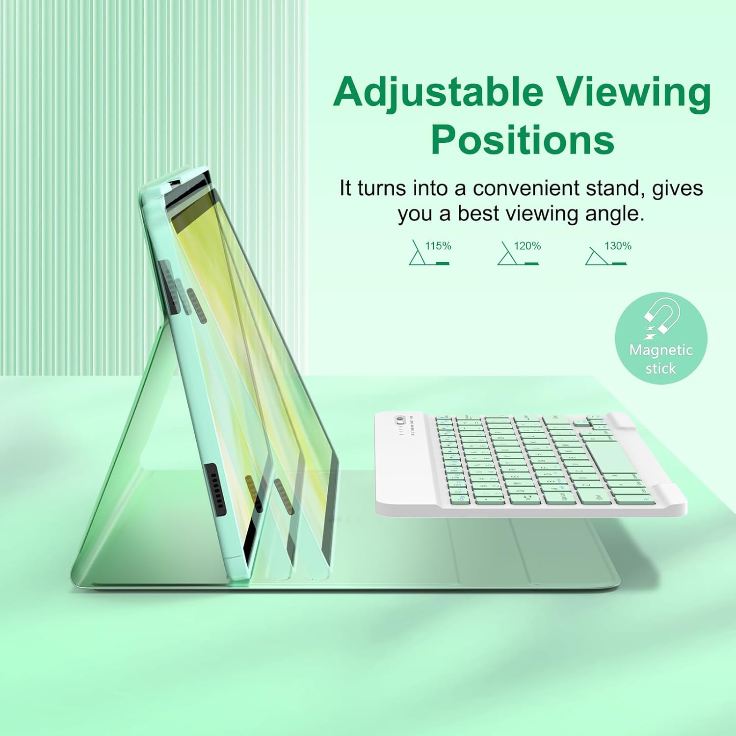 Keyboard Case for Samsung Galaxy Tab A9 Plus/A9+ 5G 11 Inch 2023 Model (SM-X210/X216/X218), Slim Lightweight Stand Cover with Magnetically Detachable Wireless Bluetooth Keyboard (Green)