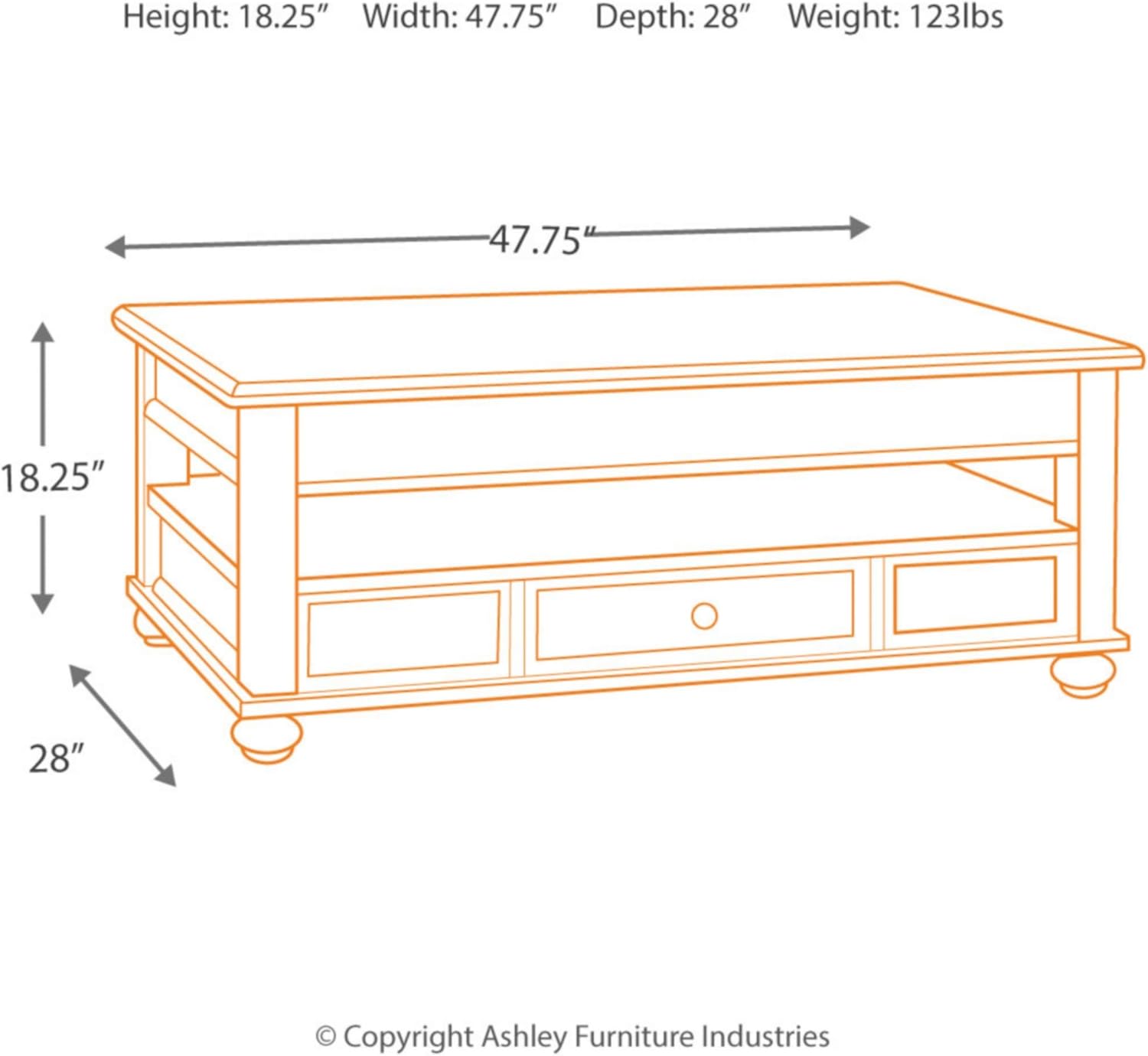 Signature Design by Ashley Barilanni Traditional Lift Top Coffee Table with 1 Storage Drawer, Open Shelf and Hidden Storage, Dark Brown