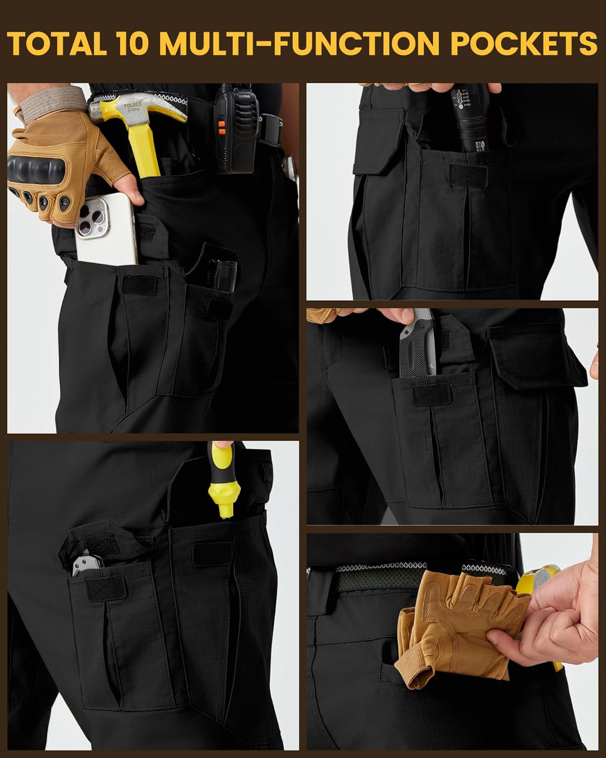 Men's Stretch Tactical Work Pants with Removable Knee Pads, Water-Resistant Ripstop Cargo Pants for Outdoor & Hiking - Image 9