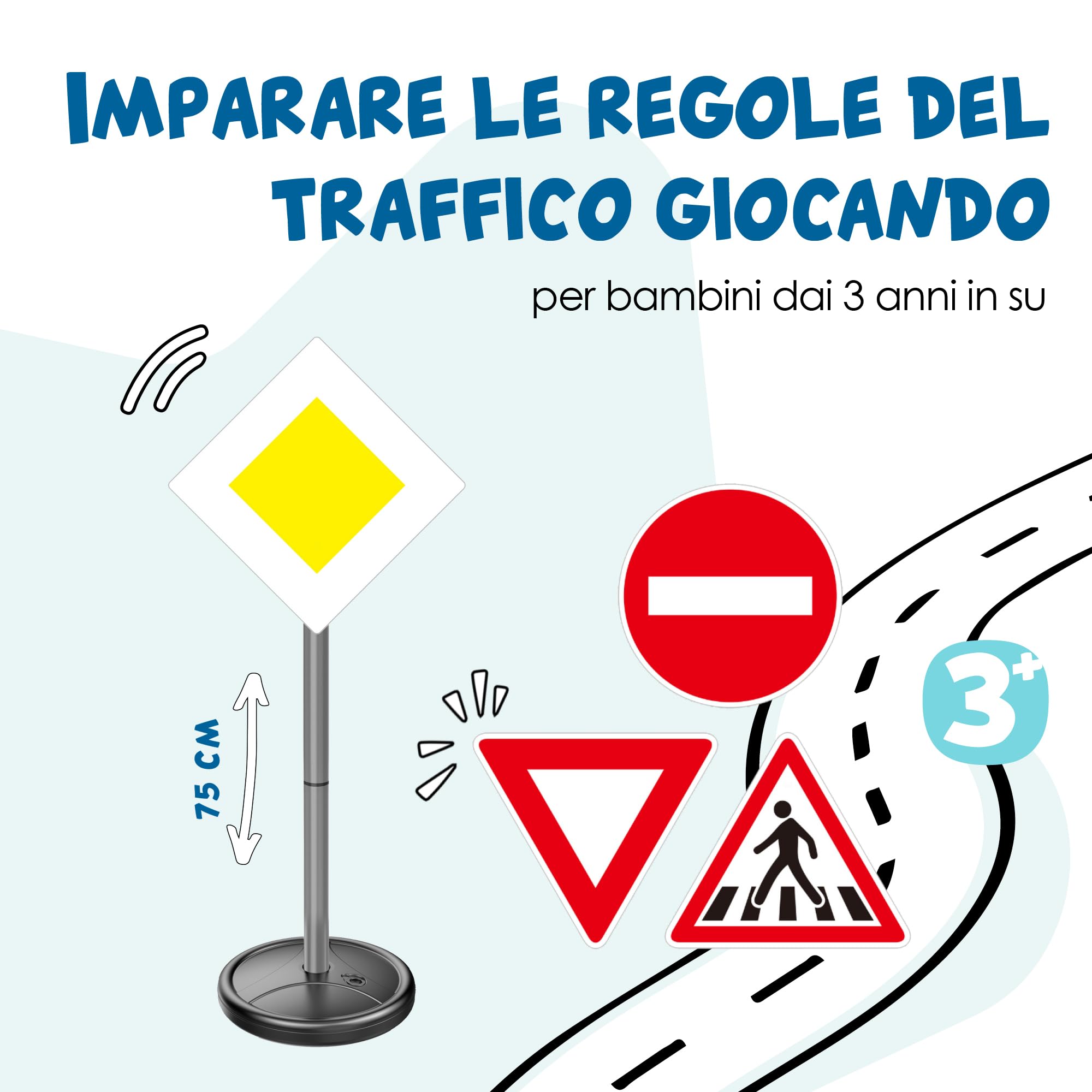 alldoro 60231 Segnali stradali - Set di 6 segnali stradali per Bambini, per l'educazione alla Sicurezza Stradale, Altezza 75 cm