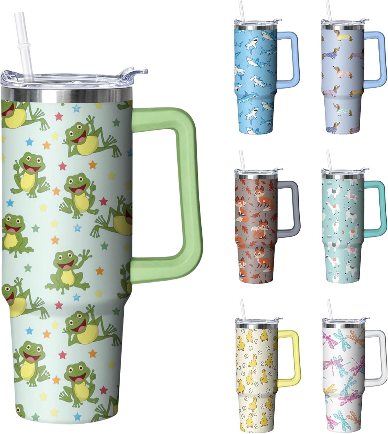 30 oz Frog Tumbler with Handle and Straw, Insulated Stainless Steel Cup with Lid, Travel Coffee Mug Water Bottle, Gifts for Woman Animal Lovers
