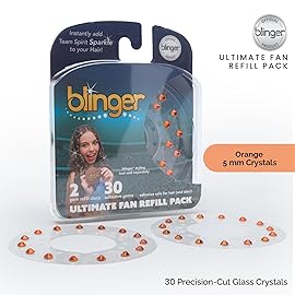 blinger Ultimate Fan Refill Pack of 30 Dazzling Hair-Safe Gems -Orange - as seen on Shark Tank | Hair-Safe Bedazzler Gem Stamper for all the Sports Lovers | Fun Gift, Game Days, Sports