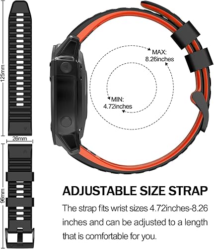 Miniatura 4 de Compatible con Garmin Fenix 6X6X Pro Band Easy Fit 1.024 in de ancho, bandas de reloj de silicona suave de repuesto para Fenix 6X6X Pro Fenix 5X5X
