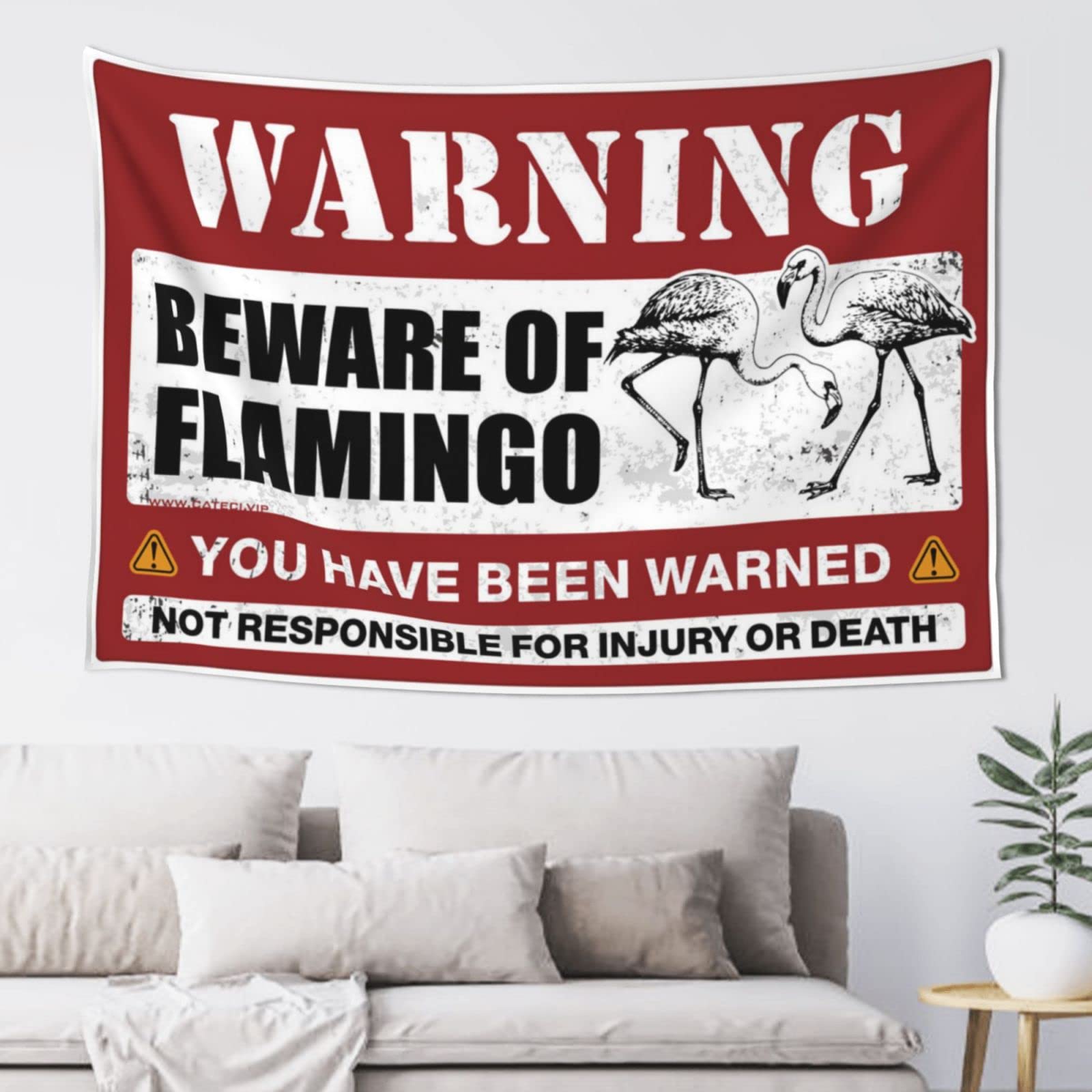 PRAVOXI Decor For Man Cave Beware Of Flamingo Tapestry Funny Bar Decor Funny Home Decor(75X100CM)