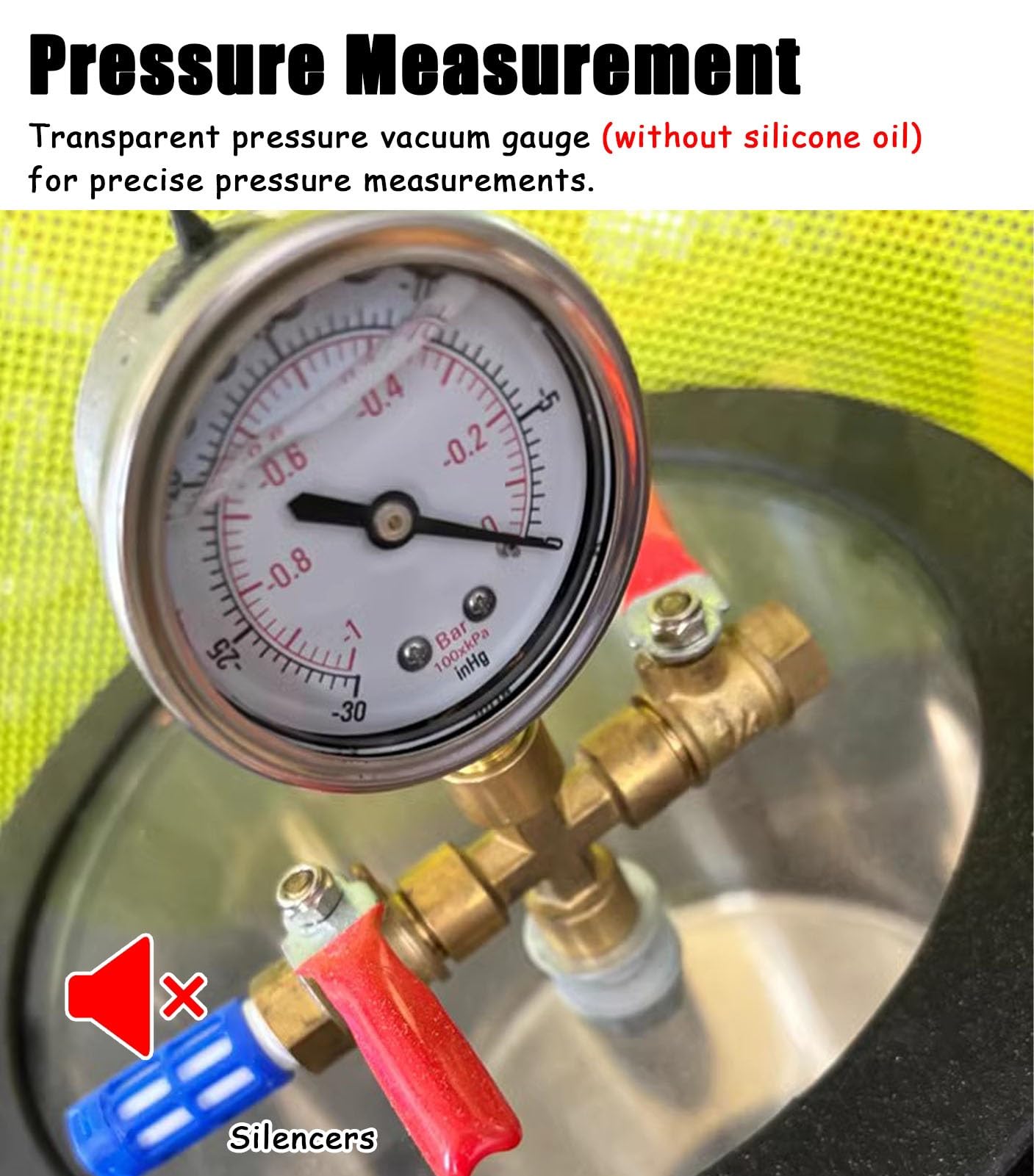 Vakuumkammer Vakuumkammer-Set aus Edelstahl mit 1 M Schlauch, Entfernungsgerät für Harzblasen, Entgasungsfass für Silikon Zur Holzstabilisierung Im Labor(1.5 Gallon/6L)