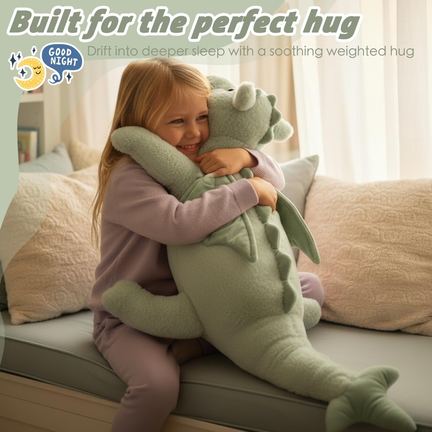 ARELUX Large 36in Cute Dragon Stuffed Animals Plush Toy Soft Green Pterosaur Plushie Giant Fuzzy Dinosaur Pillow Plushies with Wings Cuddly for Friends Family