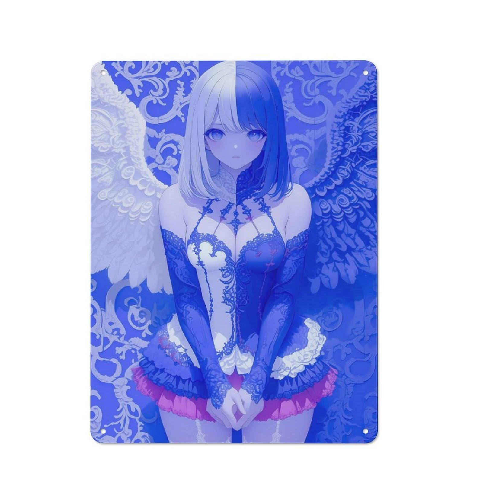 Junmoney Girls Style-23 Modern Vintage Angel & Demon Anime Office Metal Sign 40X30cm, Creative Space Decor For Home Office, Reading Corner Or Bedroom