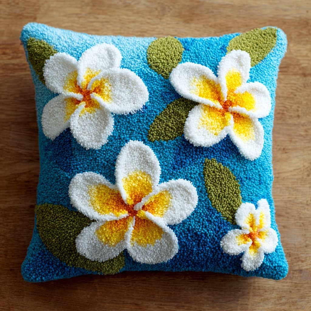 WallustrioaW Latch Hook Kits Pillow 17x17in,Frangipani